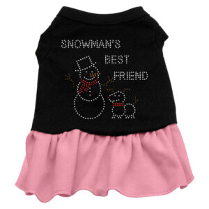Snowman's Best Friend Rhinestone Dress Black With Pink Med