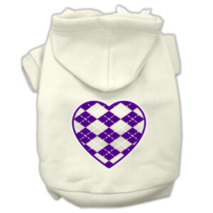 Argyle Heart Purple Screen Print Pet Hoodies Cream Size Xxxl(20)