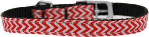 Chevrons Nylon Dog Collar With Classic Buckle 3/8" Red Size 8