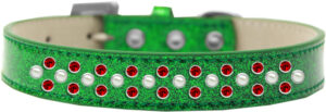 Sprinkles Ice Cream Dog Collar Pearl And Red Crystals Size 16 Emerald Green