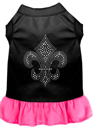 Silver Fleur De Lis Rhinestone Dress Black With Bright Pink Sm