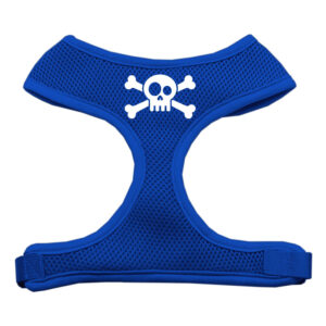 Skull Crossbones Screen Print Soft Mesh Pet Harness Blue Large