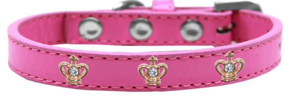 Gold Crown Widget Dog Collar Bright Pink Size 12
