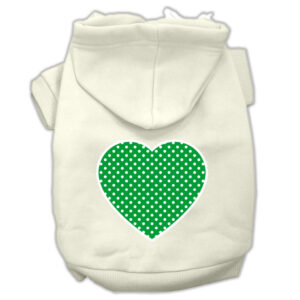 Green Swiss Dot Heart Screen Print Pet Hoodies Cream Size Xl (16)