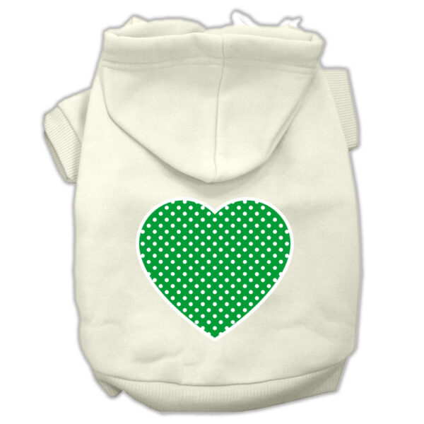 Green Swiss Dot Heart Screen Print Pet Hoodies Cream Size Xl (16)