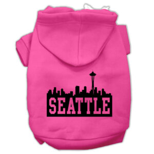 Seattle Skyline Screen Print Pet Hoodies Bright Pink Size Xs (8)