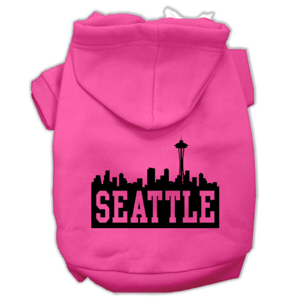 Seattle Skyline Screen Print Pet Hoodies Bright Pink Size Xs (8)