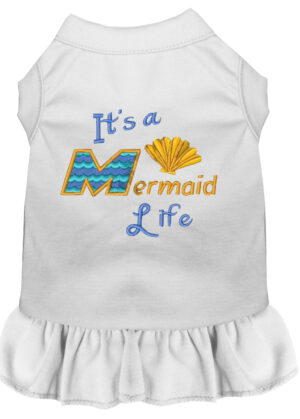 Mermaid Life Embroidered Dog Dress White Sm