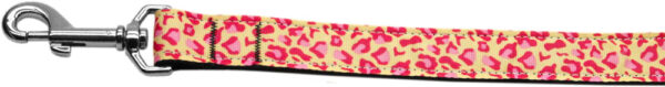 Tan And Pink Leopard Nylon Dog Leash 3/8 Inch Wide 4ft Long