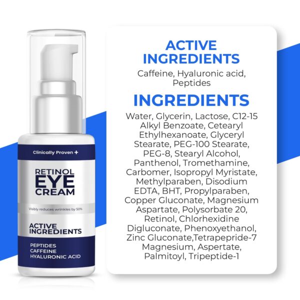 Retinol Eye Cream for Puffiness and Bags Under Eyes | Hyaluronic Acid & Peptide Anti Aging Treatment with Caffeine | Advanced Tightening & Firming Formula for Wrinkles & Fine Lines - Image 2