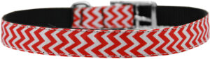 Chevrons Nylon Dog Collar With Classic Buckle 3/4" Red Size 18