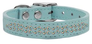 Two Row Ab Jeweled Leather Dog Collar Baby Blue 16