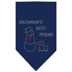 Snowman's Best Friend Rhinestone Bandana Navy Blue Large