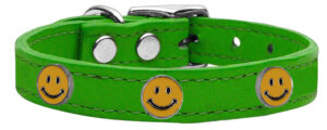 Happy Face Widget Genuine Leather Dog Collar Emerald Green 24