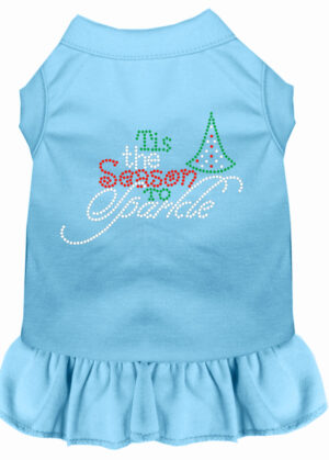 Tis The Season To Sparkle Rhinestone Dog Dress Baby Blue Xl