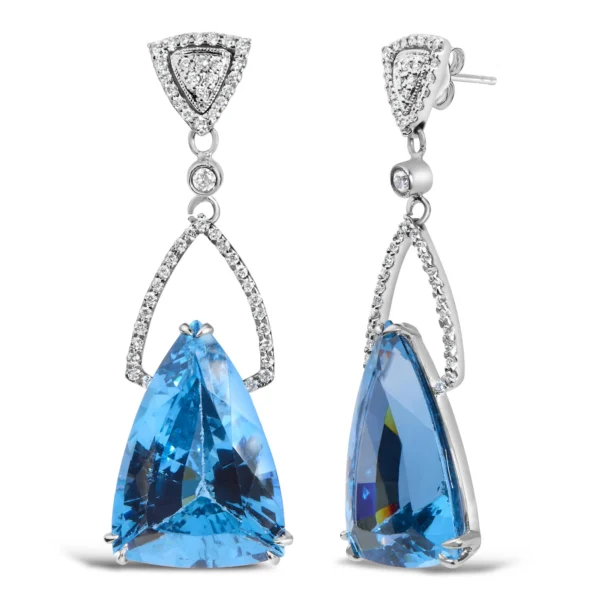 14K White Gold Earrings 4/5 Cttw Diamond and 18x11 MM Trillion Cut Blue Topaz Drop and Dangle Earrings (F-G Color, VS2-SI1 Clarity) - Image 2
