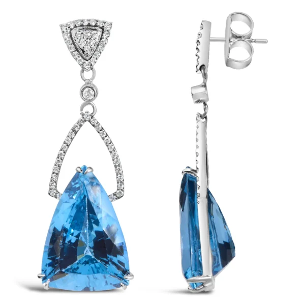 14K White Gold Earrings 4/5 Cttw Diamond and 18x11 MM Trillion Cut Blue Topaz Drop and Dangle Earrings (F-G Color, VS2-SI1 Clarity) - Image 3