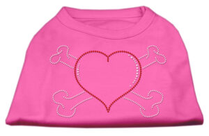 Heart And Crossbones Rhinestone Shirts Bright Pink Xs