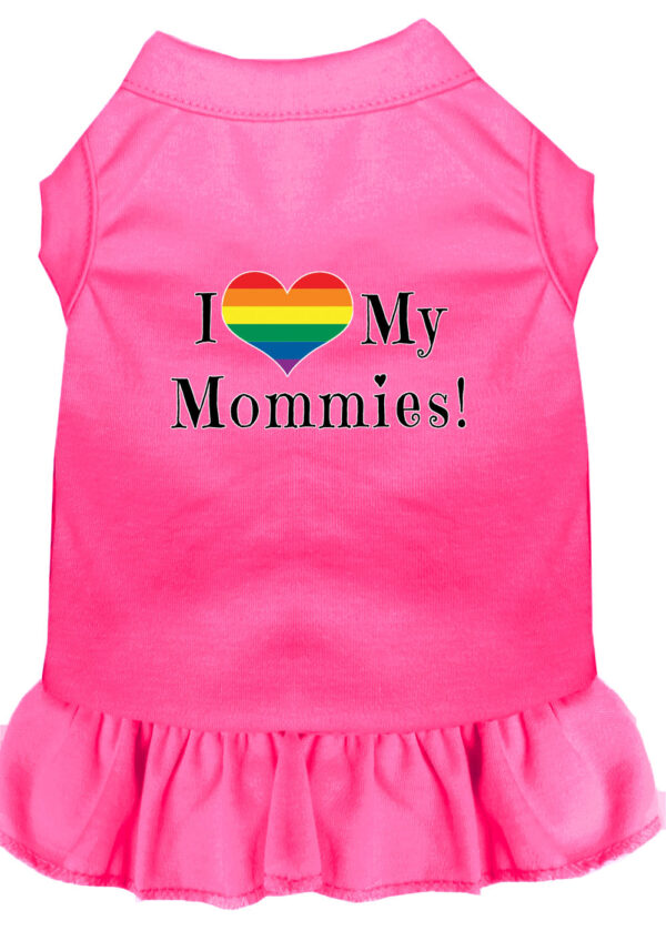 I Heart My Mommies Screen Print Dog Dress Bright Pink Lg