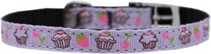 Cupcakes Nylon Dog Collar With Classic Buckle 3/8" Purple Size 16