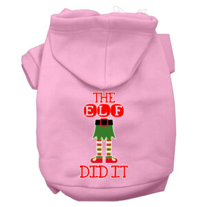 The Elf Did It Screen Print Dog Hoodie Light Pink Xl