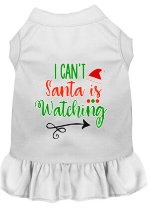 I Can't, Santa Is Watching Screen Print Dog Dress White Lg