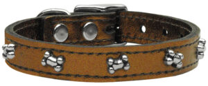 Metallic Bone Leather Dog Collar Bronze 26