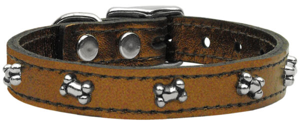 Metallic Bone Leather Dog Collar Bronze 26
