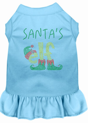 Santa's Elf Rhinestone Dog Dress Baby Blue Lg