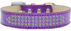 Three Row Ab Crystal Ice Cream Dog Collar Purple Size 18