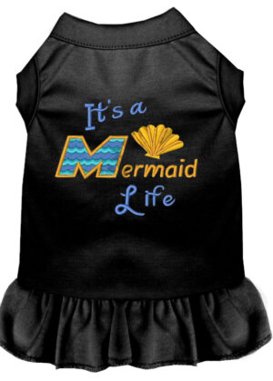 Mermaid Life Embroidered Dog Dress Black Lg