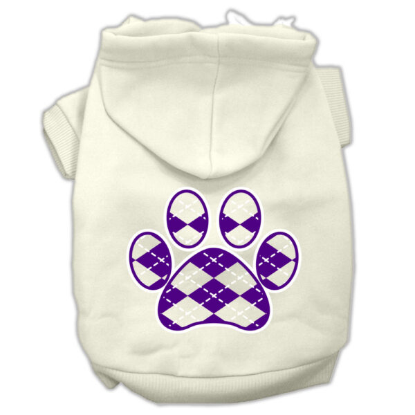 Argyle Paw Purple Screen Print Pet Hoodies Cream Size Xs (8)