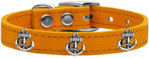 Silver Anchor Widget Genuine Leather Dog Collar Mandarin 22