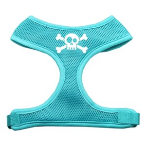 Skull Crossbones Screen Print Soft Mesh Pet Harness Aqua Extra Large