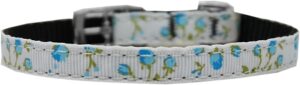 Roses Nylon Dog Collar With Classic Buckle 3/8" Blue Size 16