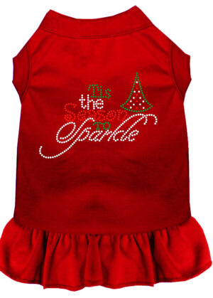 Tis The Season To Sparkle Rhinestone Dog Dress Red Xl