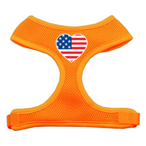 Heart Flag Usa Screen Print Soft Mesh Pet Harness Orange Extra Large