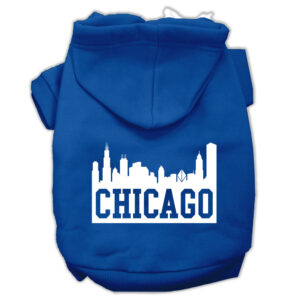 Chicago Skyline Screen Print Pet Hoodies Blue Size Xxl (18)