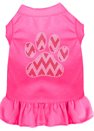 Candy Cane Chevron Paw Rhinestone Dog Dress Bright Pink 4x