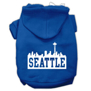 Seattle Skyline Screen Print Pet Hoodies Blue Size Xxxl (20)