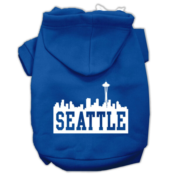Seattle Skyline Screen Print Pet Hoodies Blue Size Xxxl (20)