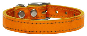 Plain Metallic Leather Dog Collar Metallic Orange 20