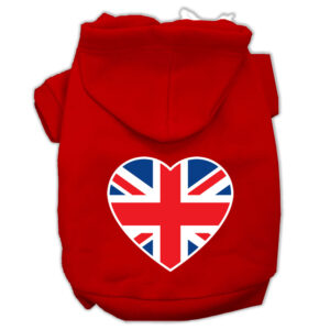 British Flag Heart Screen Print Pet Hoodies Red Size Xxl (18)