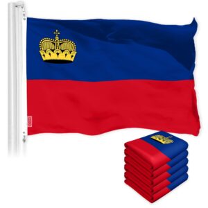 G128 5 Pack: Liechtenstein Liechtensteiner Flag | 3x5 Ft | LiteWeave Pro Series Printed 150D Poly | Country Flag, Indoor/Outdoor, Vibrant Colors, Brass Grommets, Thicker and More Durable Than 100D 75D
