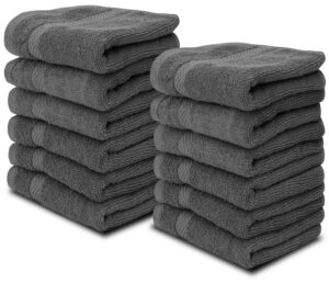 Luxury Washcloths for Bathroom Hotel Spa Kitchen Set   Circlet Egyptian Cotton   Highly Absorbent Hotel Quality Face Towels   Bulk Set of 12 13x13 Inch (Dark Gray)