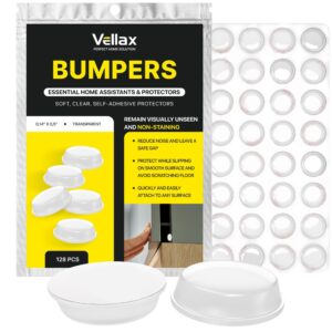 Cabinet Door Bumpers 128 Pcs   1 2” Diameter Clear Self Adhesive Pads Cabinet Stoppers Rubber Bumpers for Drawers Cupboards Cutting Boards Glass Tops Picture Frames Kitchen Furniture