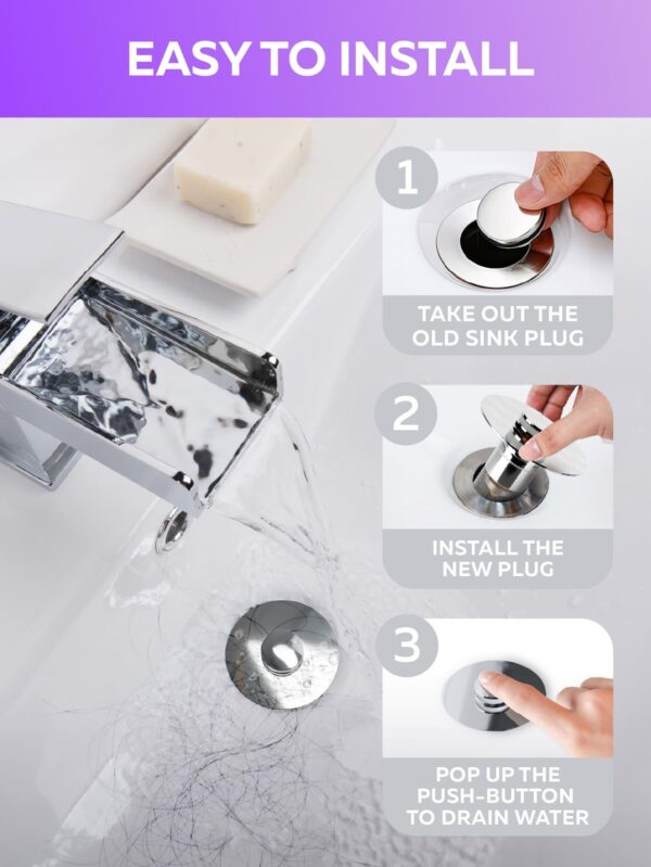 Universal Stainless Steel Bounce Drain Plug Filter (Chrome)   Chrome Bathroom Sink Drain Stopper   Universal Stainless Steel Bounce Drain Plug Filter (Chrome) - Image 2