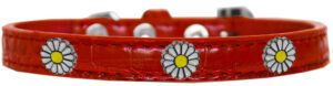 White Daisy Widget Croc Dog Collar Red Size 16