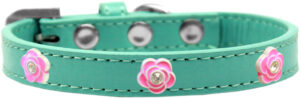 Bright Pink Rose Widget Dog Collar Aqua Size 10
