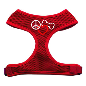 Peace, Love, Bone Design Soft Mesh Pet Harness Red Medium